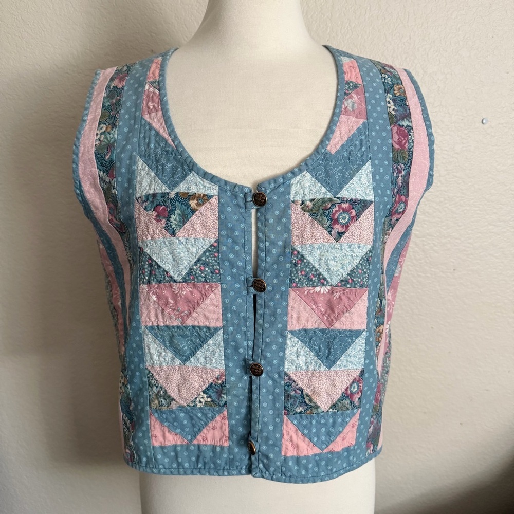 Handmade Quilted Vest Made from Vintage Hand-Stitched Quilt – Floral Cotton